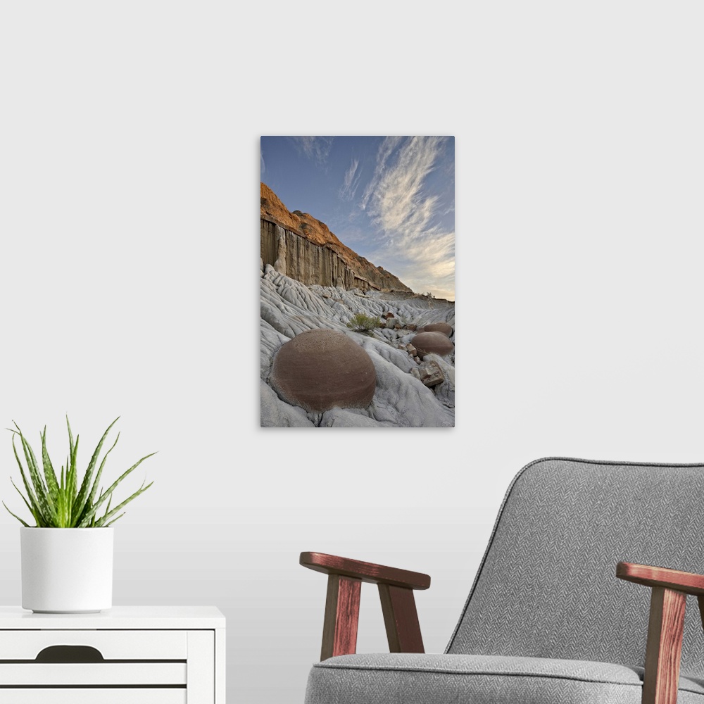 A modern room featuring Cannon Ball Concretions in the badlands, Theodore Roosevelt National Park, North Dakota