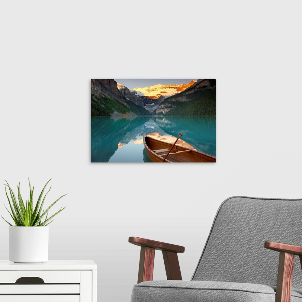 A modern room featuring Canoe on Lake Louise, Banff National Park, Alberta, Rocky Mountains, Canada