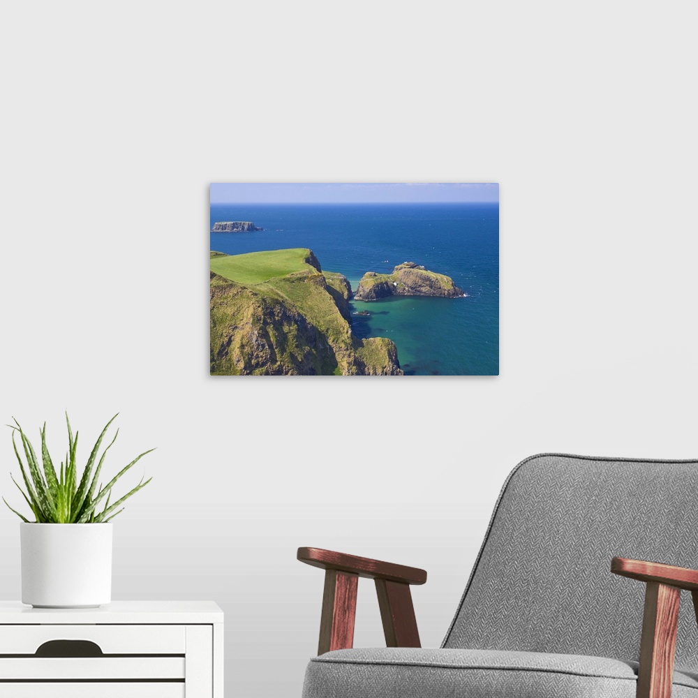A modern room featuring Carrick-a-rede rope bridge to Carrick Island, Ulster, Northern Ireland