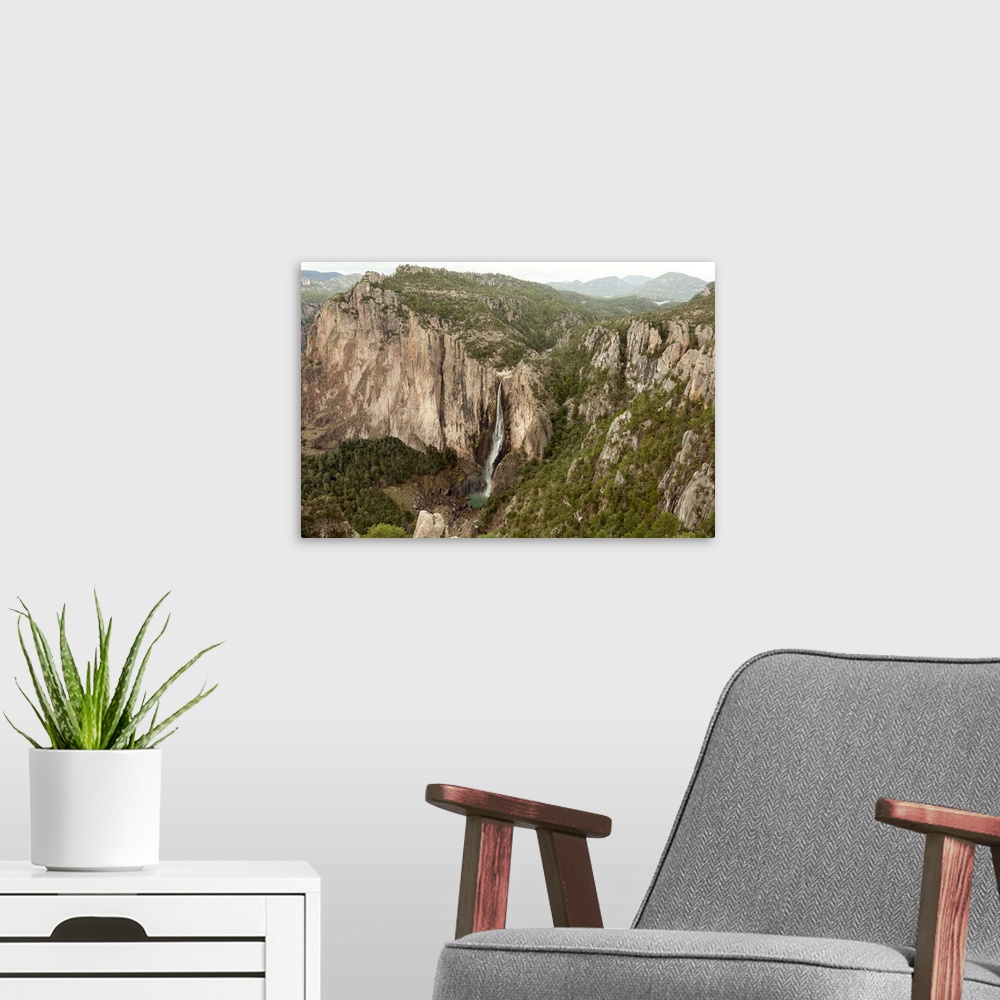 A modern room featuring Cascada de Basaseachi, a 246m waterfall, Copper Canyon, Chihuahua, Mexico, North America