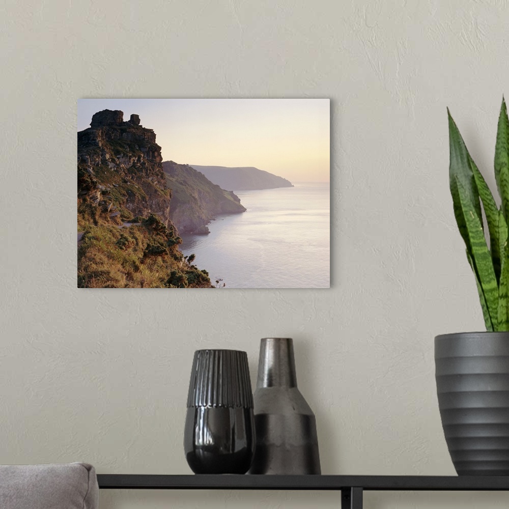 A modern room featuring Castle Rock on the coast overlooking Wringcliff Bay, Devon, England