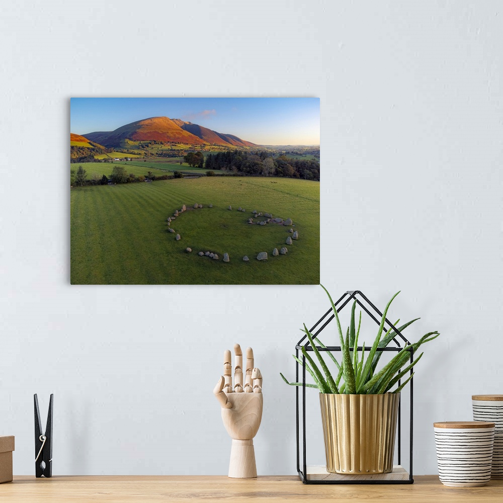 A bohemian room featuring Aerial view of Castlerigg Stone Circle and Blencathra, Lake District National Park, UNESCO World ...