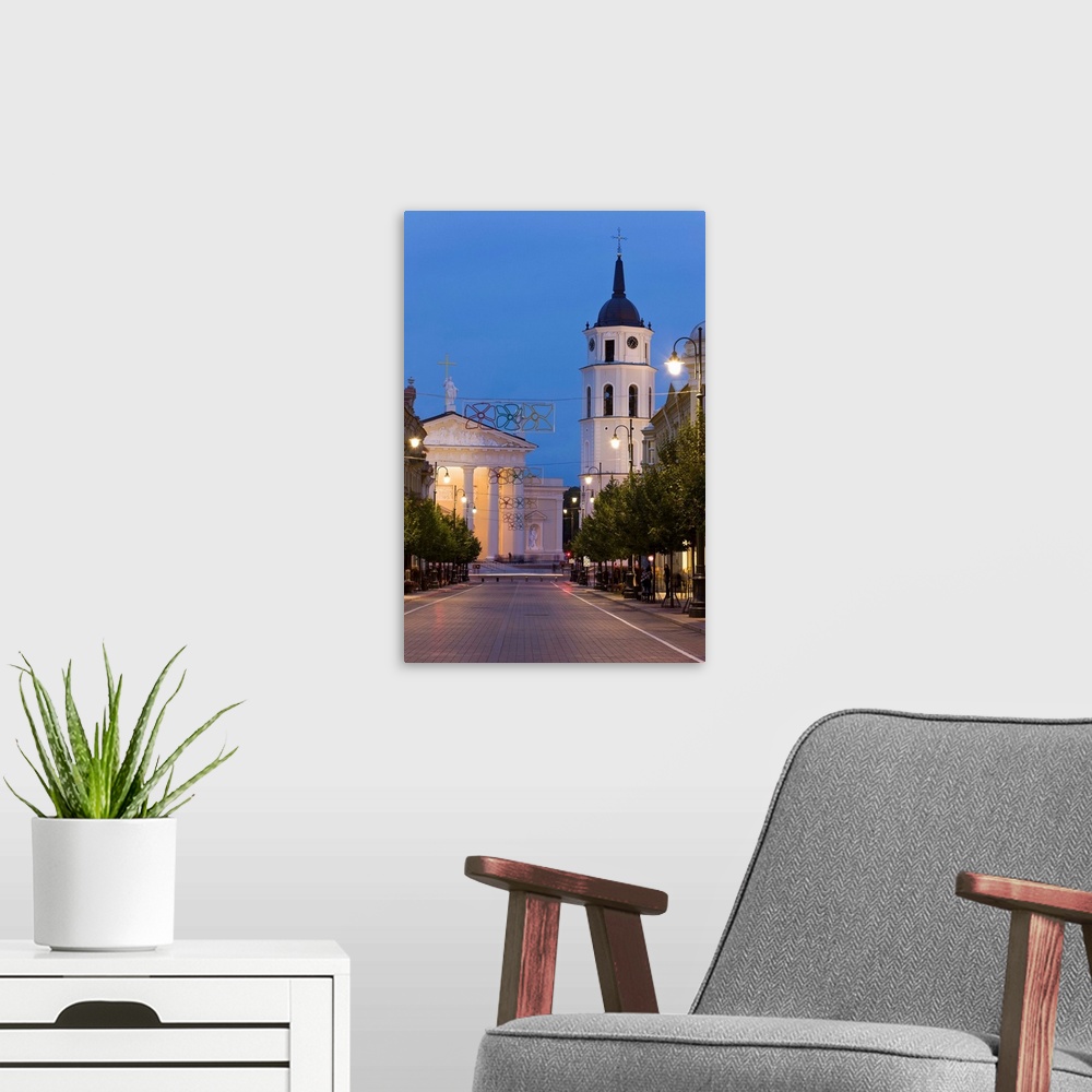 A modern room featuring Cathedral and Bell Tower looking along Gedimino street, Vilnius, Lithuania