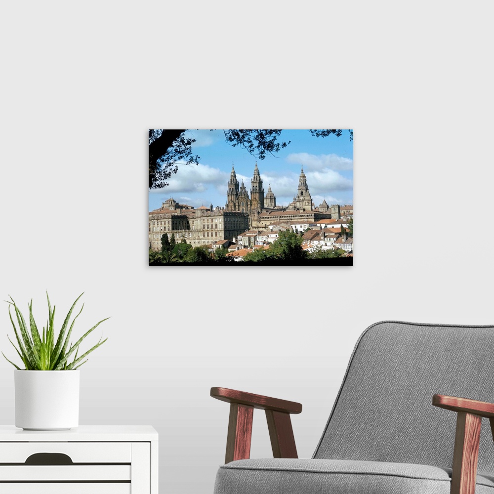 A modern room featuring Cathedral from the park, Galicia, Spain