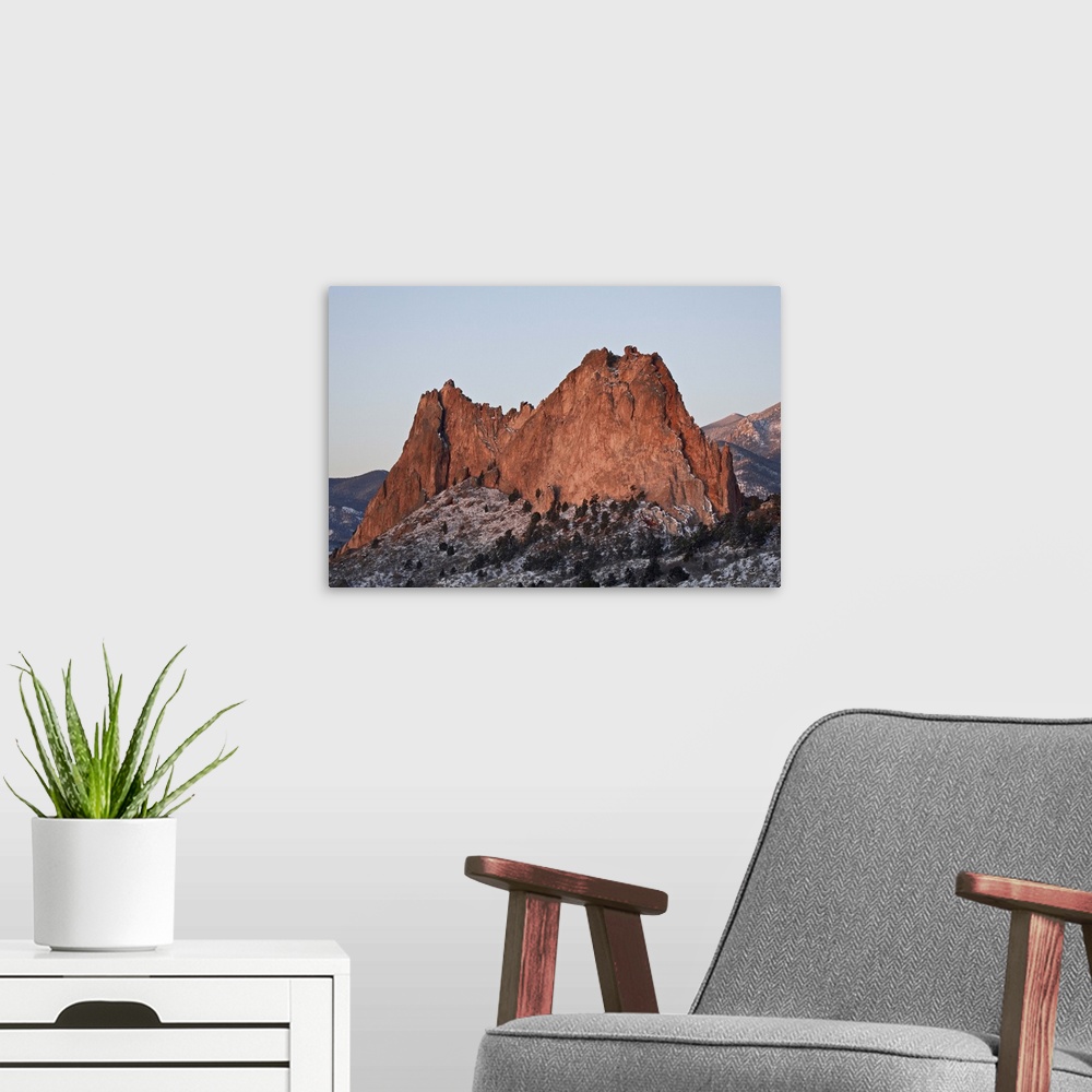 A modern room featuring Cathedral Rock with snow, Garden Of The Gods, Colorado Springs, Colorado