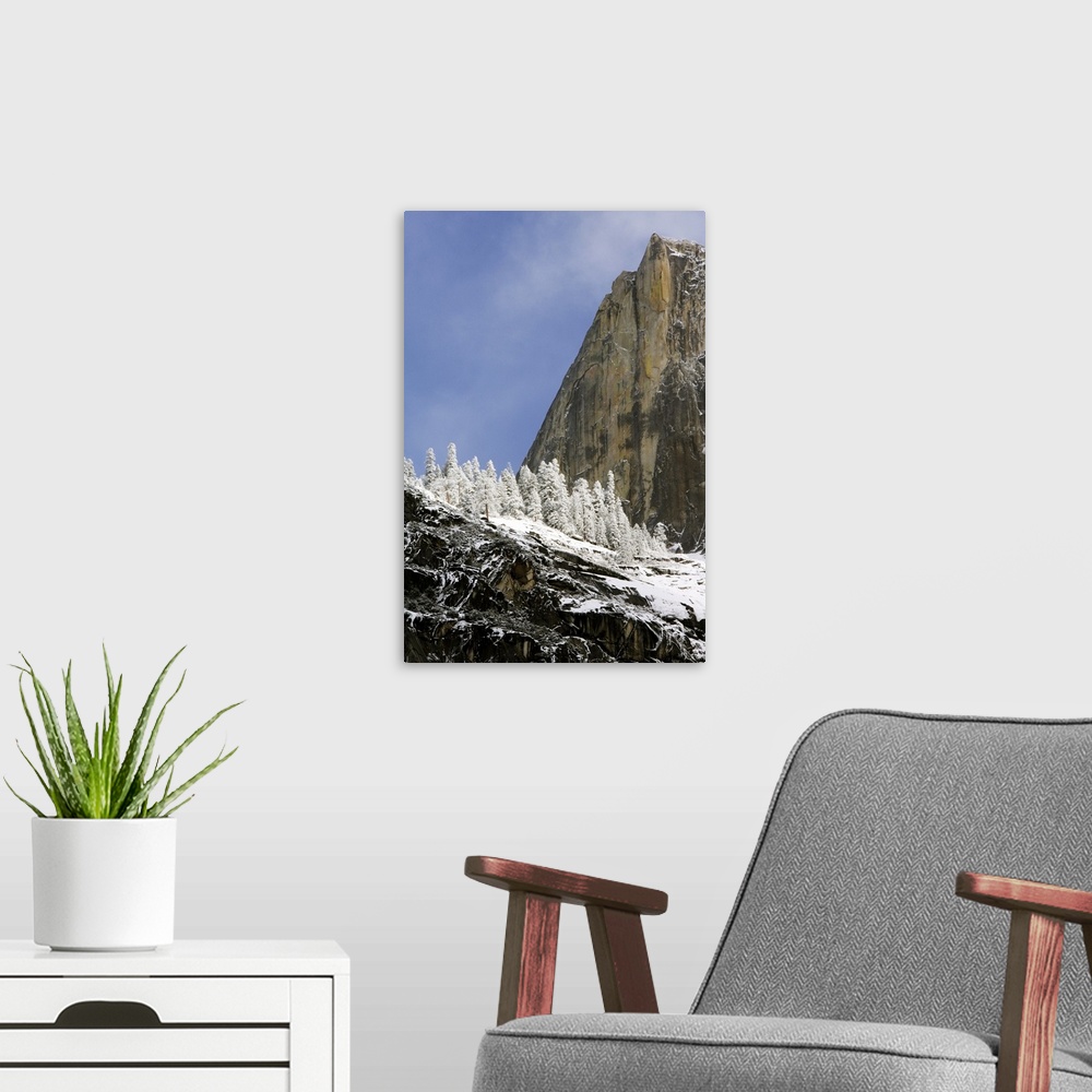 A modern room featuring Cathedral Rock, Yosemite Valley, Yosemite National Park, California