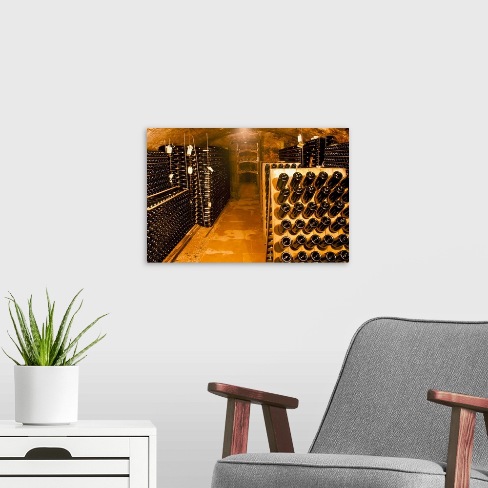 A modern room featuring Cellar, champagne production, Saarburg, Saar Valley, Germany, Europe