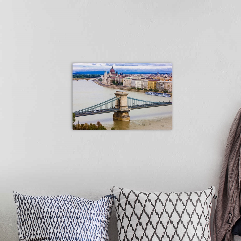 A bohemian room featuring Chain bridge across the River Danube, Budapest, Hungary, Europe