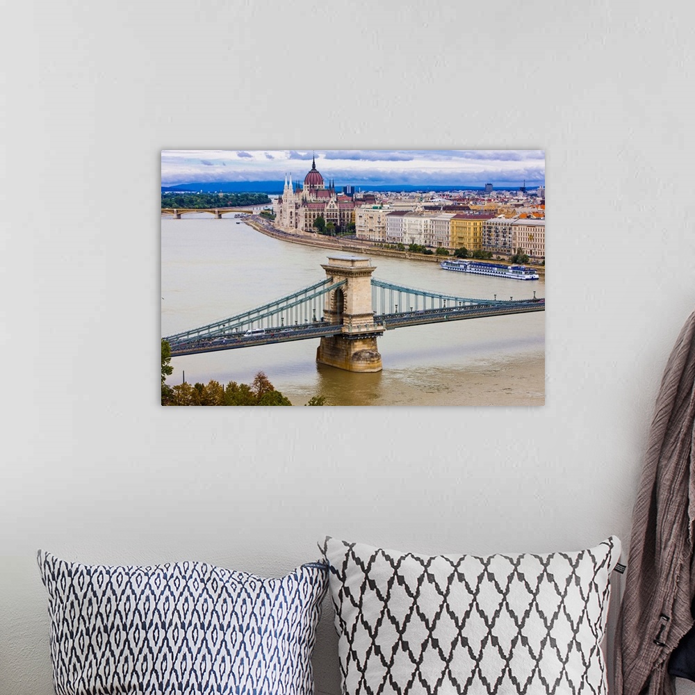 A bohemian room featuring Chain bridge across the River Danube, Budapest, Hungary, Europe