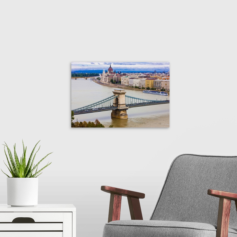 A modern room featuring Chain bridge across the River Danube, Budapest, Hungary, Europe