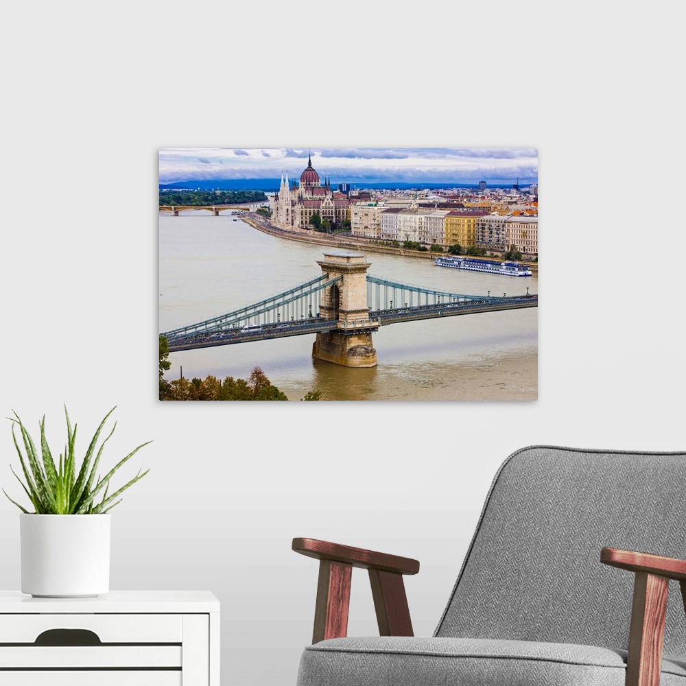A modern room featuring Chain bridge across the River Danube, Budapest, Hungary, Europe