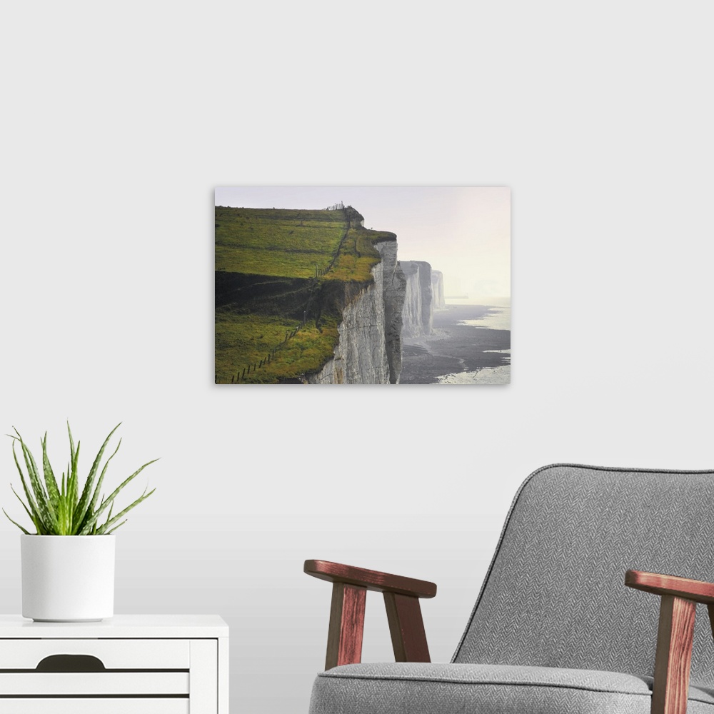 A modern room featuring Chalk cliffs from clifftop path, Ault, Picardy, France