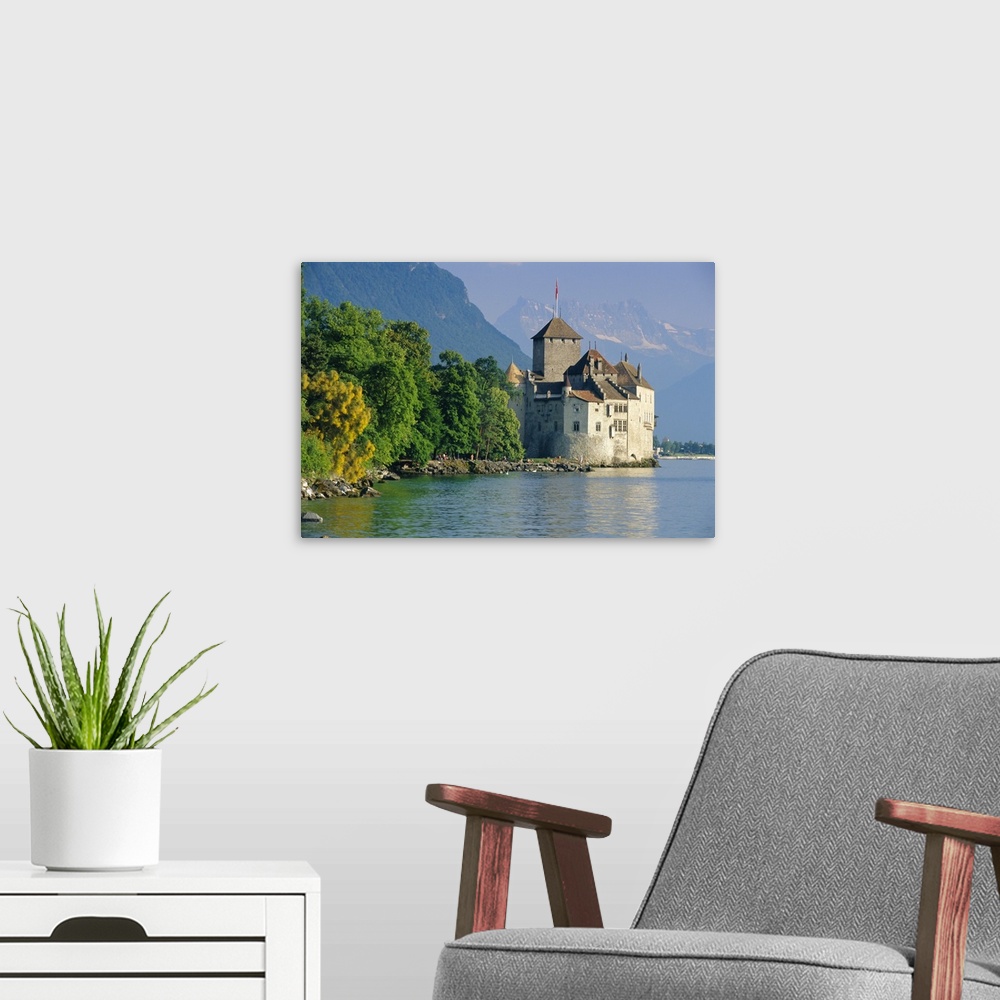 A modern room featuring Chateau de Chillon, Montreux, Lake Geneva, Swiss Riviera, Switzerland