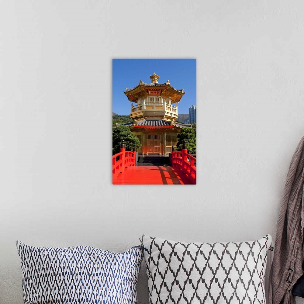 A bohemian room featuring Chi Lin nunnery pagoda, Hong Kong, China