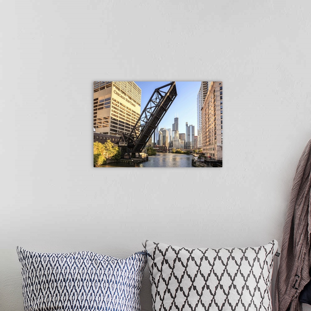 A bohemian room featuring Chicago River and towers of the West Loop area, Willis Tower, Chicago, Illinois