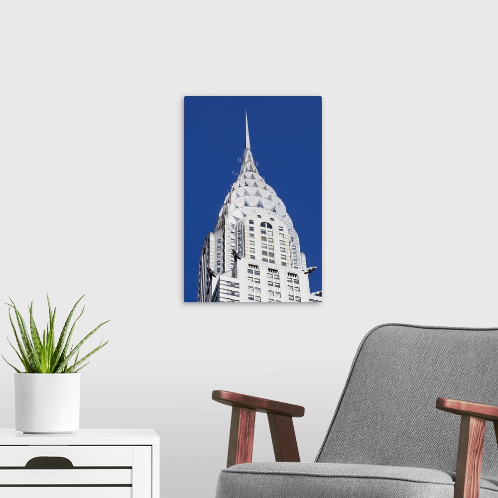 A modern room featuring Chrysler Building, Manhattan, New York City, New York, USA
