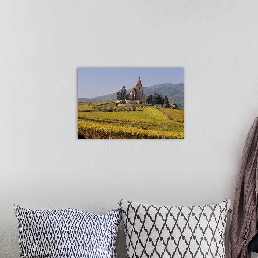 A bohemian room featuring Church in vineyards, Hunawihr, Alsace, France