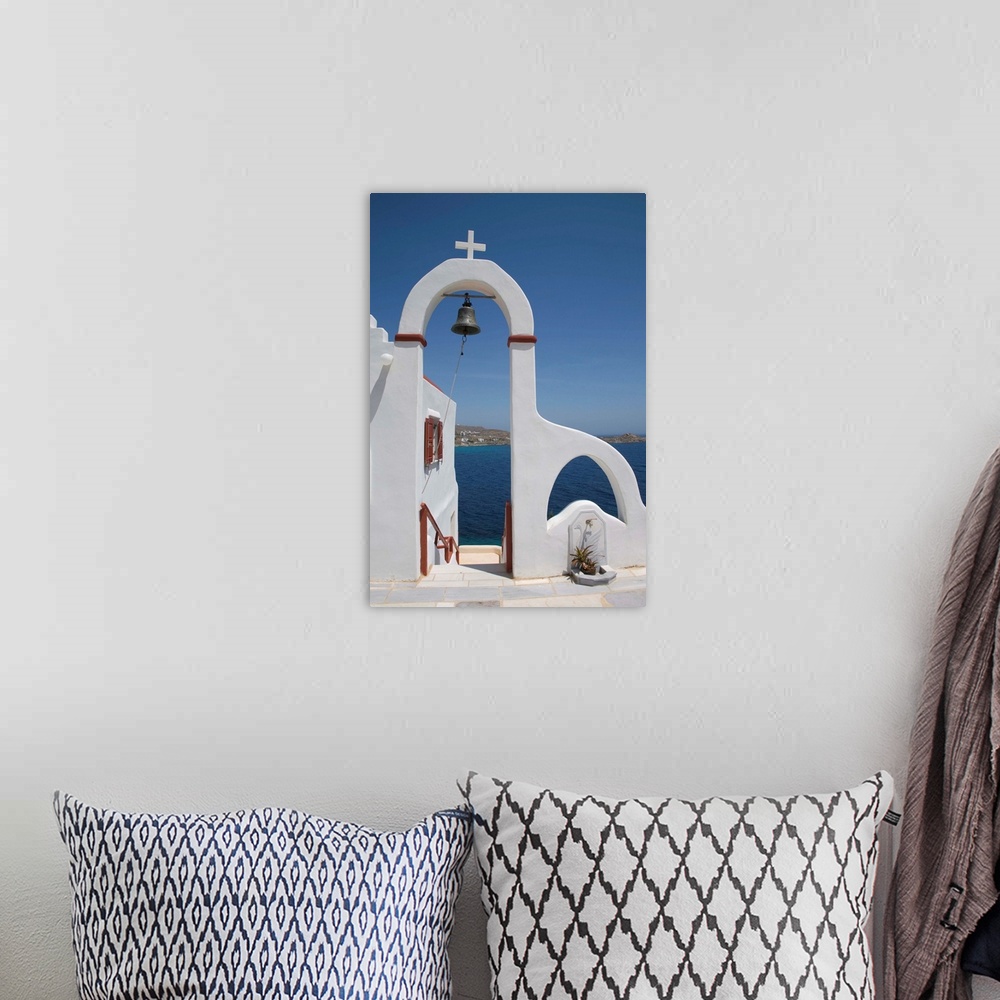 A bohemian room featuring Church near the beach of Psarou, Mykonos, Cyclades, Greek Islands, Greece