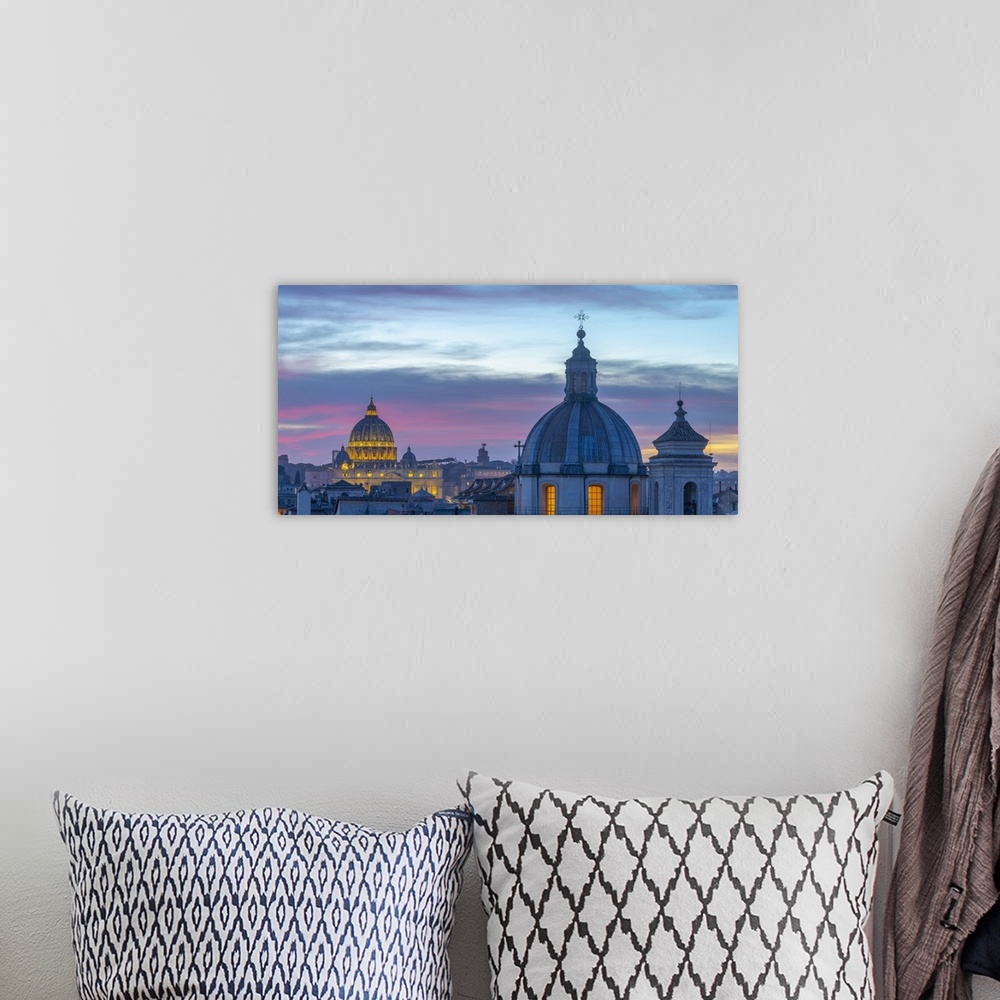 A bohemian room featuring Church of San Salvatore in Lauro and St. Peter's Basilica beyond, Ponte, Rome, Lazio, Italy, Europe