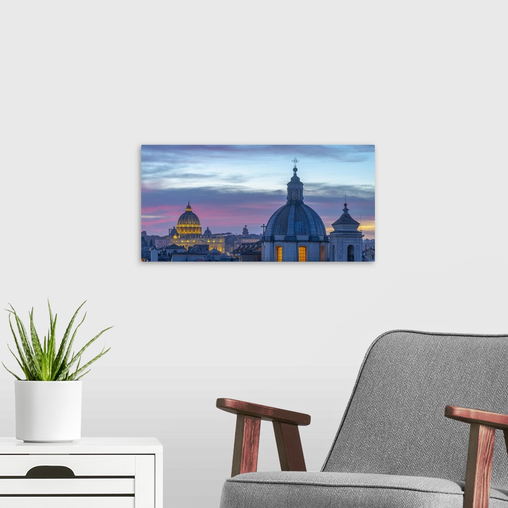 A modern room featuring Church of San Salvatore in Lauro and St. Peter's Basilica beyond, Ponte, Rome, Lazio, Italy, Europe
