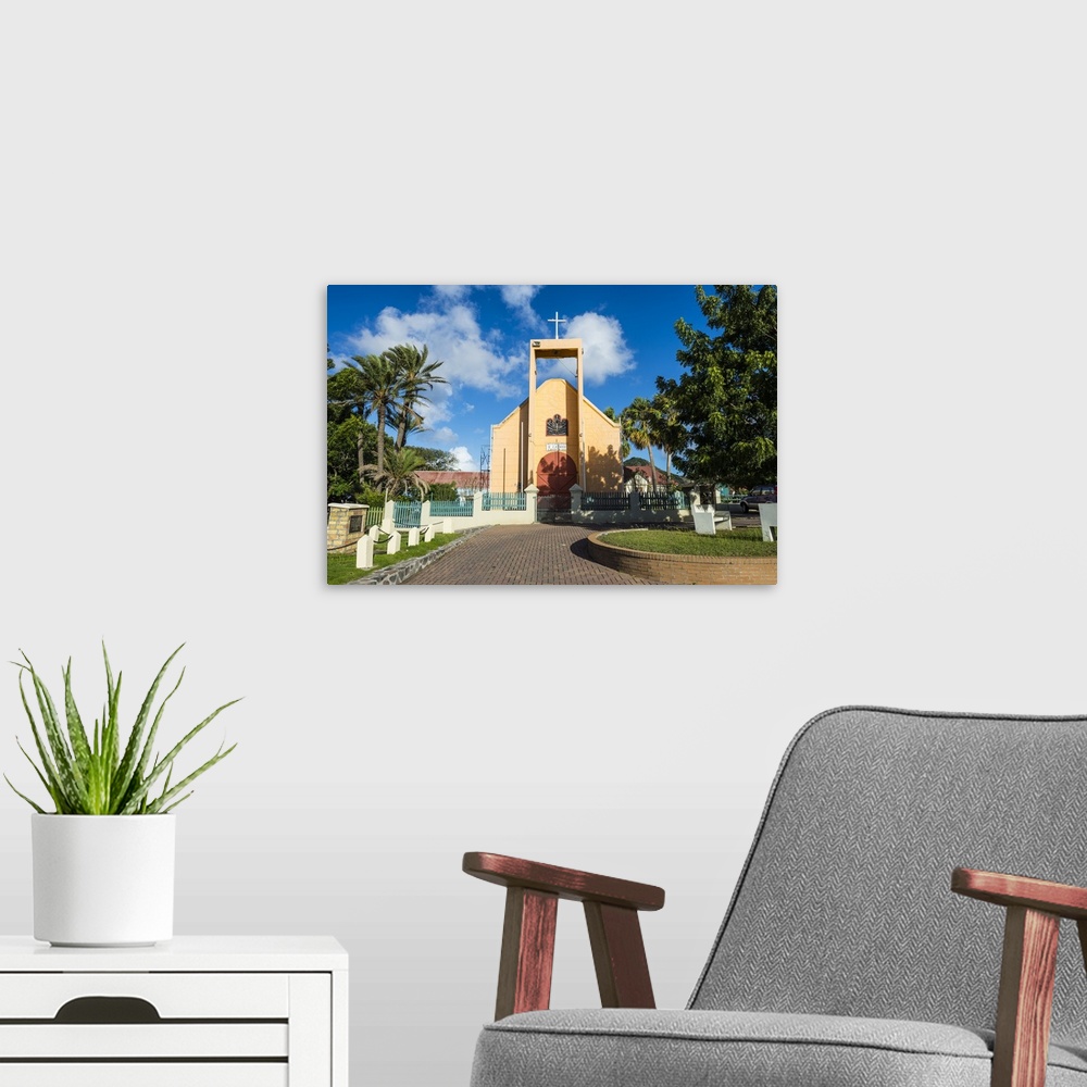 A modern room featuring Church, Oranjestad, in the capital of St. Eustatius, Statia, Netherland Antilles, West Indies, Ca...