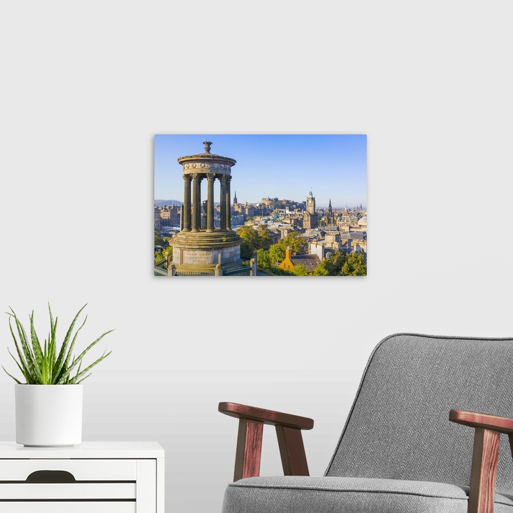 A modern room featuring City centre skyline, Dugald Stewart Monument, Edinburgh, Scotland, United Kingdom, Europe