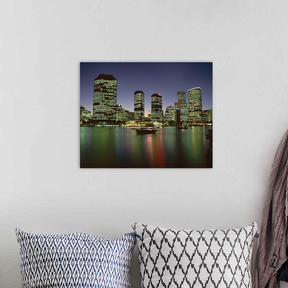 A bohemian room featuring City skyline and Brisbane River at night, Brisbane, Queensland, Australia, Pacific
