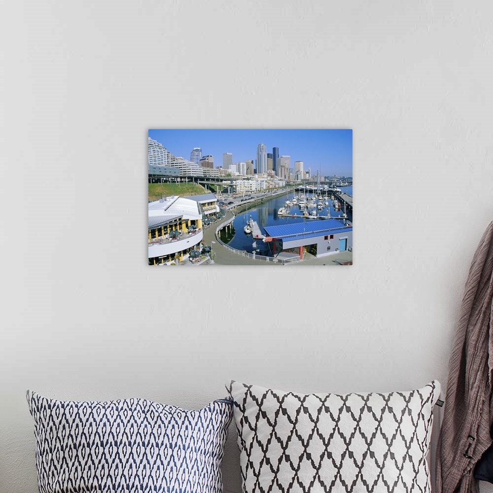 A bohemian room featuring City skyline and waterfront, Seattle, Washington State