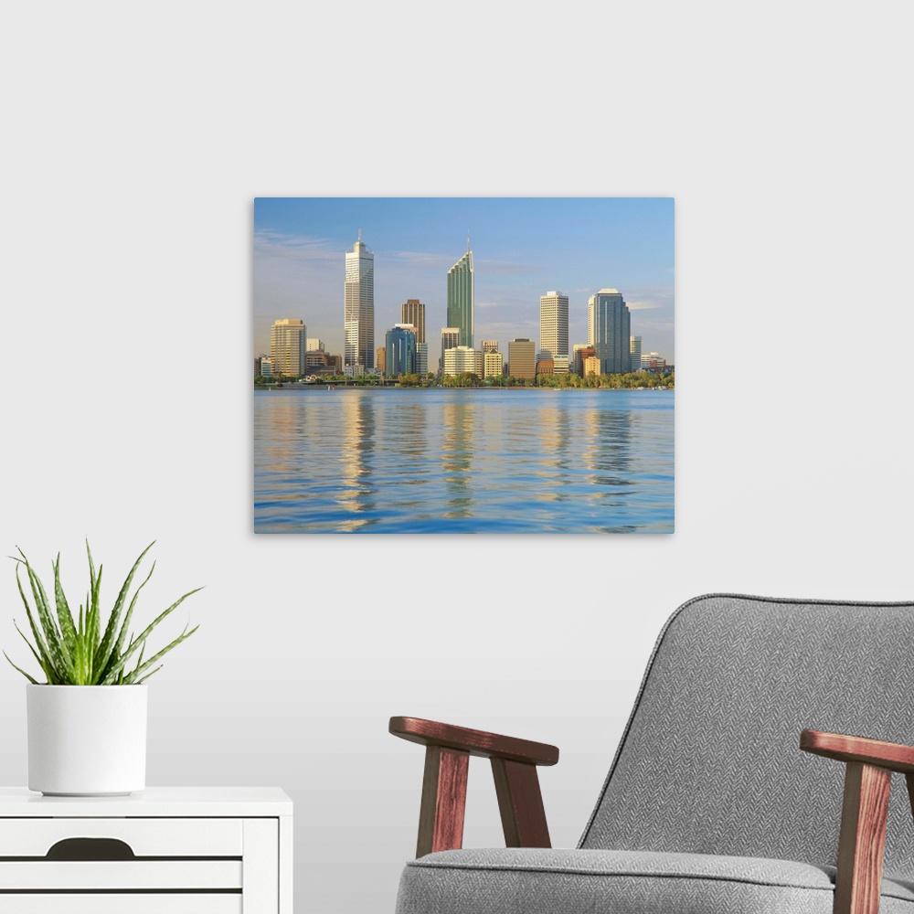 A modern room featuring City skyline, Perth, Western Australia, Australia