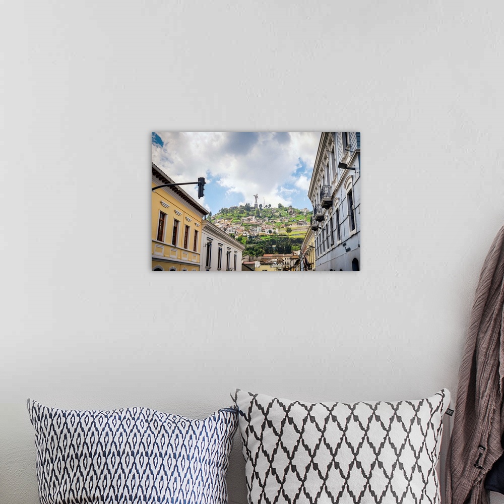 A bohemian room featuring Cityscape with the Panecillo in the background, Quito, Ecuador
