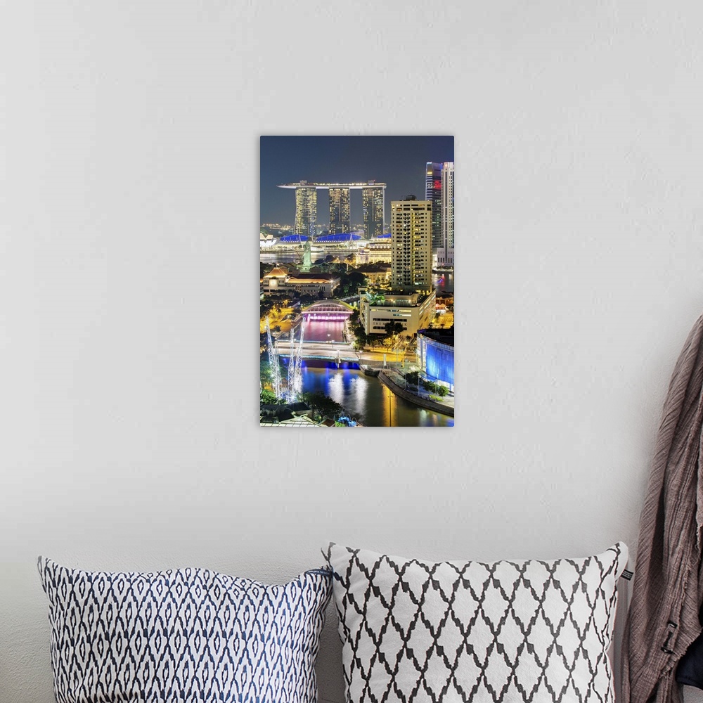 A bohemian room featuring Clarke Quay, the Singapore River and city skyline at night, Singapore