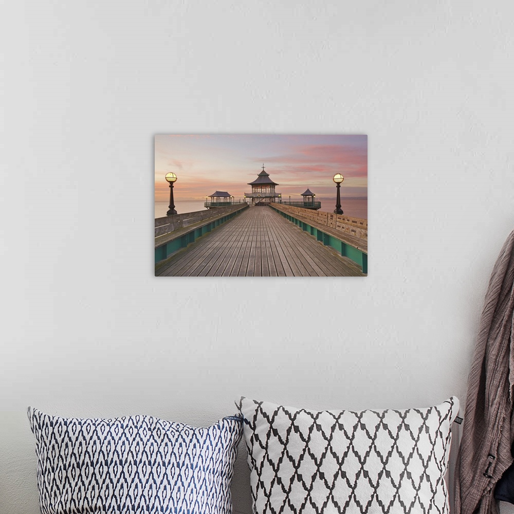 A bohemian room featuring A dusk view of Clevedon Pier, in Clevedon, on the Bristol Channel coast of Somerset, England, Uni...