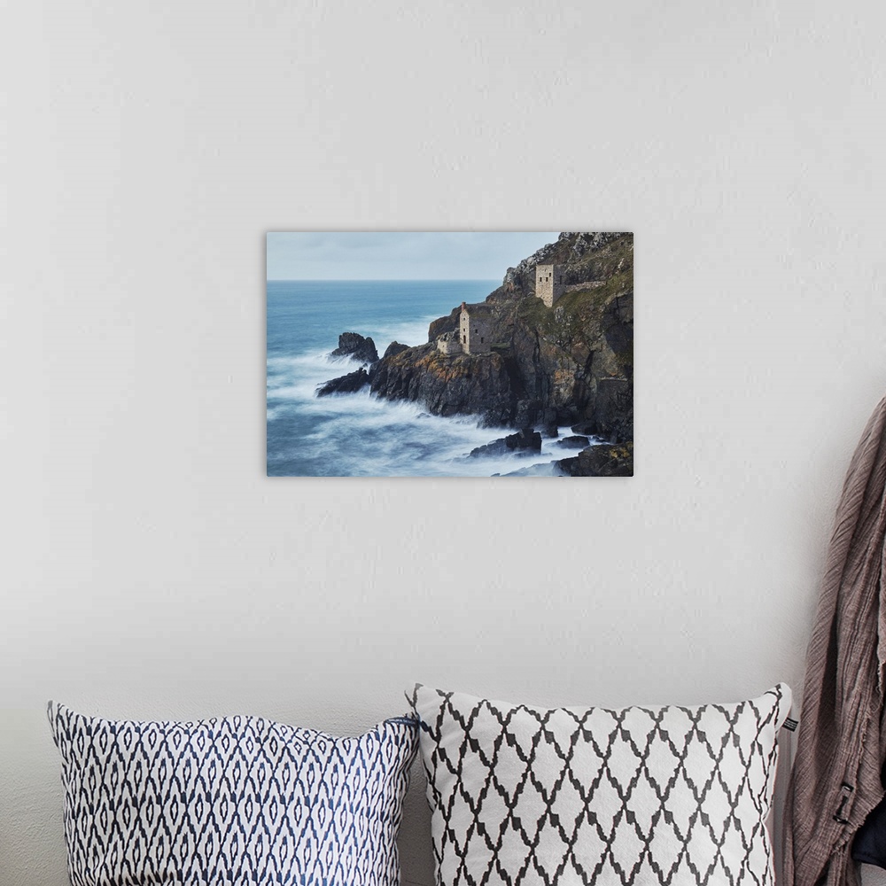 A bohemian room featuring A dusk view of the iconic cliffside ruins of Botallack tin mine, UNESCO World Heritage Site, near...