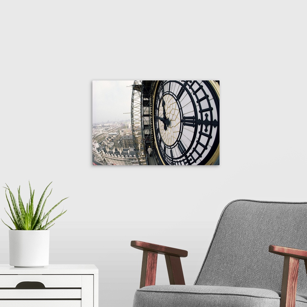 A modern room featuring Close-up of the clock face of Big Ben, Houses of Parliament, Westminster, London, England, United...