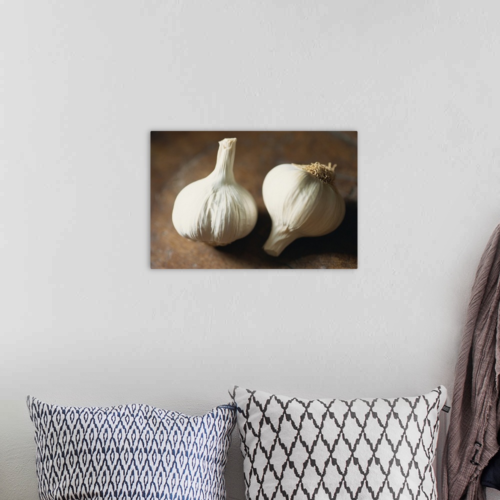 A bohemian room featuring Close-up of two heads of garlic