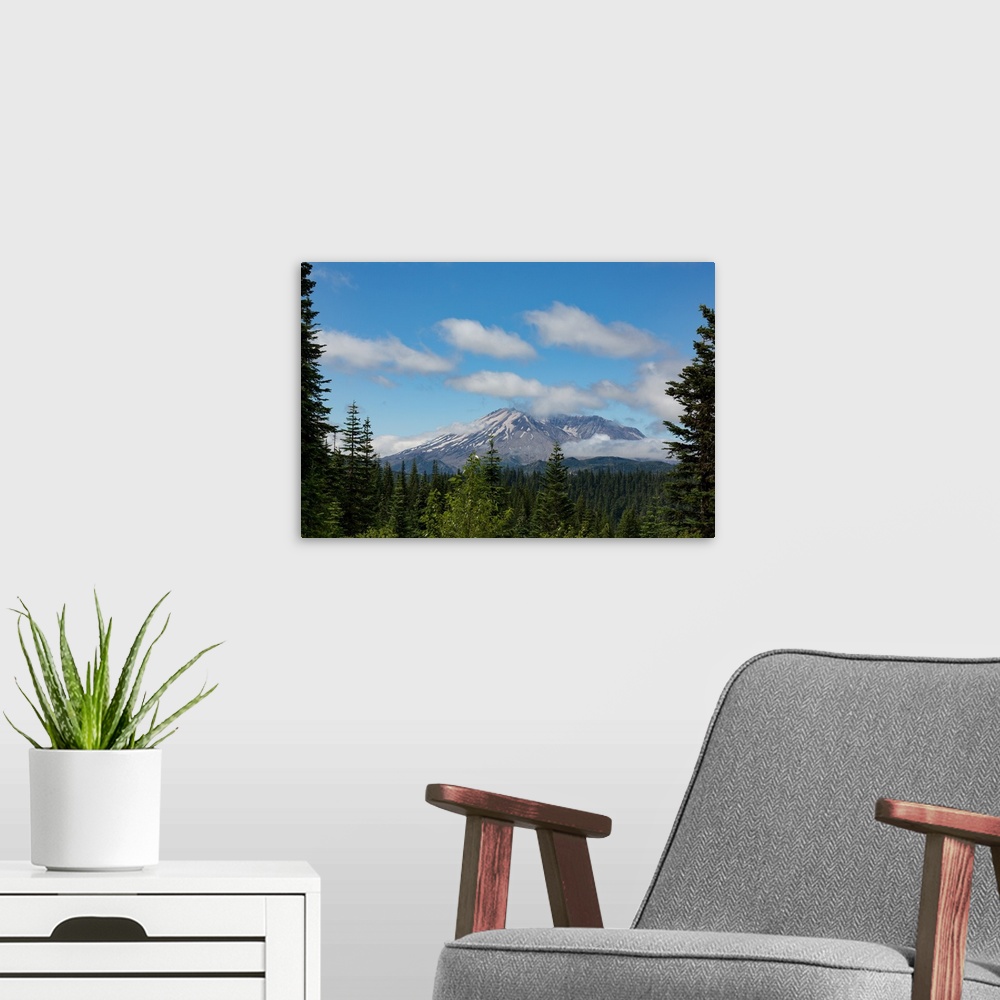 A modern room featuring Cloud over Mount St. Helens, part of the Cascade Range Northwest region, Washington State