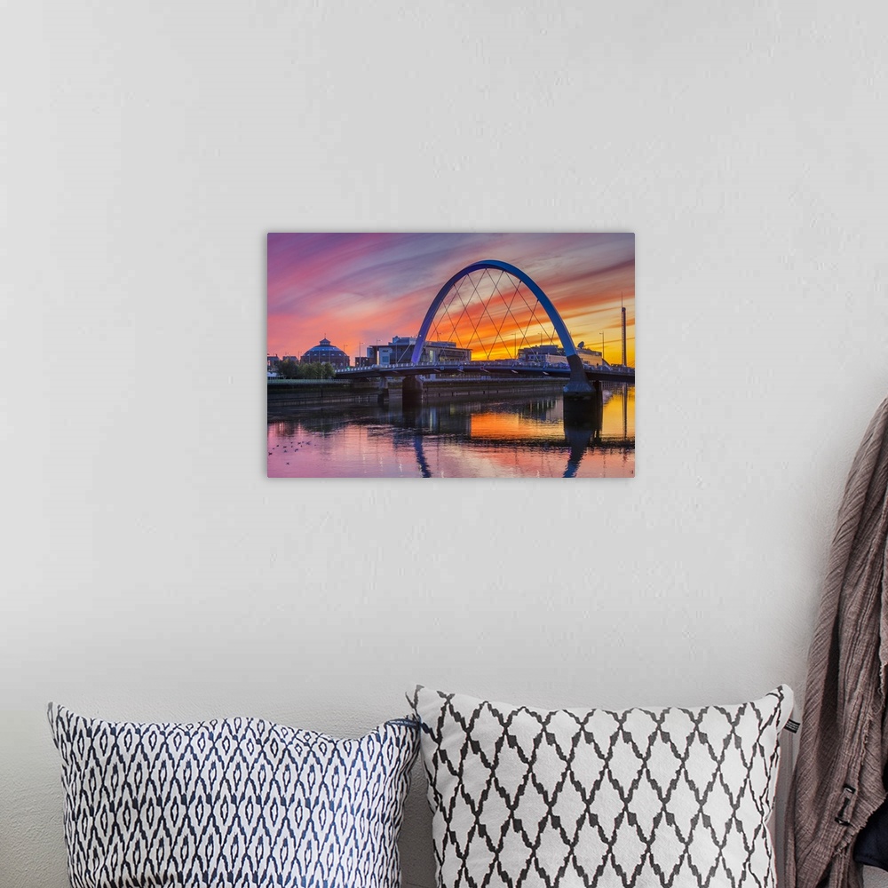 A bohemian room featuring Clyde Arc (Squinty Bridge) at sunset, Glasgow, Scotland, United Kingdom, Europe