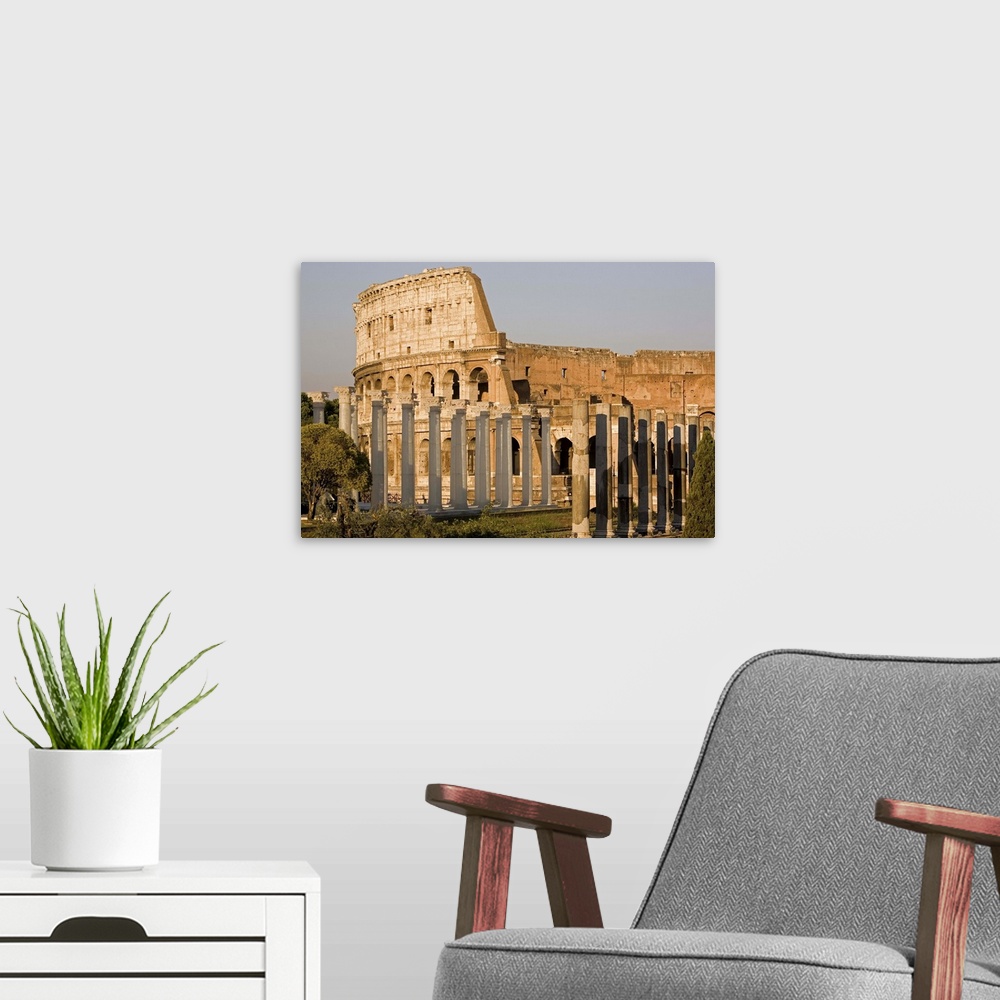 A modern room featuring Colosseum and false Roman columns for theatre, Rome, Lazio, Italy, Europe