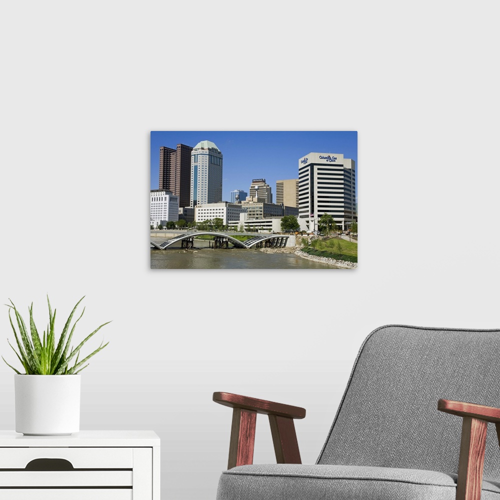 A modern room featuring Columbus skyline and Scioto River, Columbus, Ohio, United States of America