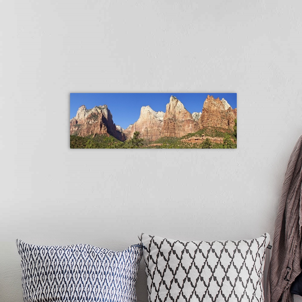 A bohemian room featuring Court of the Patriarchs, Zion National Park, Utah