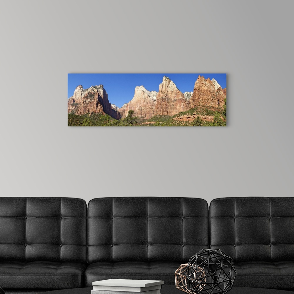 A modern room featuring Court of the Patriarchs, Zion National Park, Utah