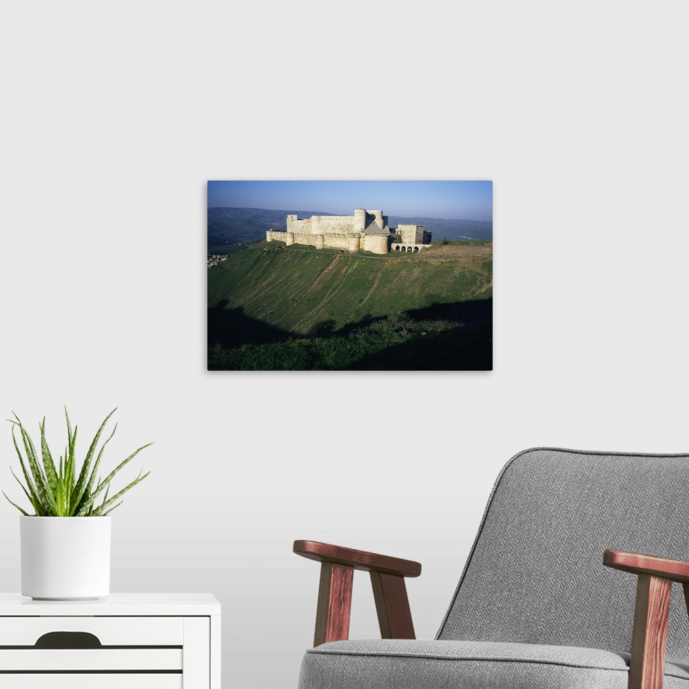 A modern room featuring Crusader castle, Krak des Chevaliers, near Homs, Syria, Middle East