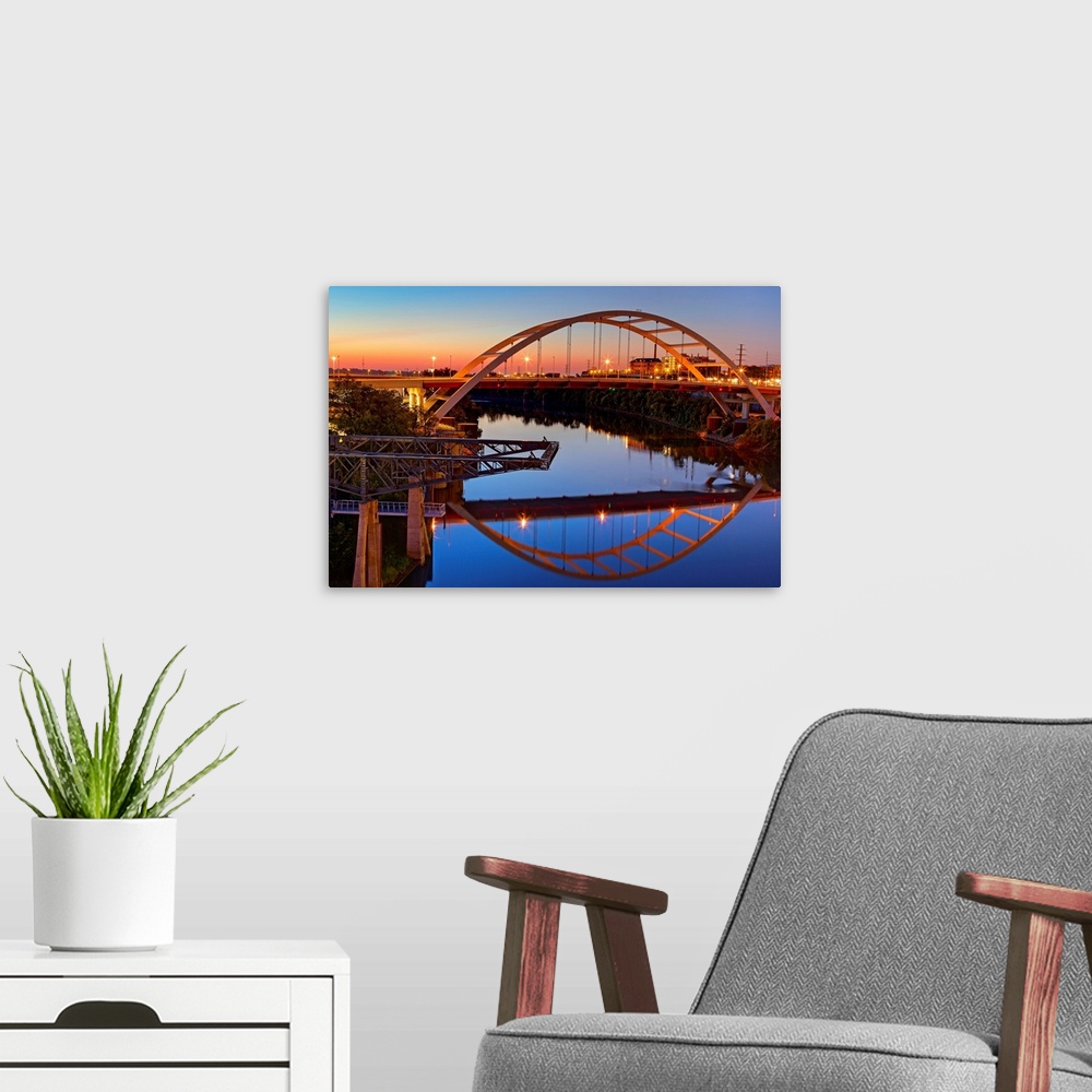 A modern room featuring Cumberland River and Gateway Bridge, Nashville, Tennessee, USA