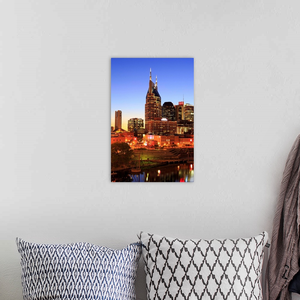 A bohemian room featuring Cumberland River and Nashville skyline, Tennessee, USA