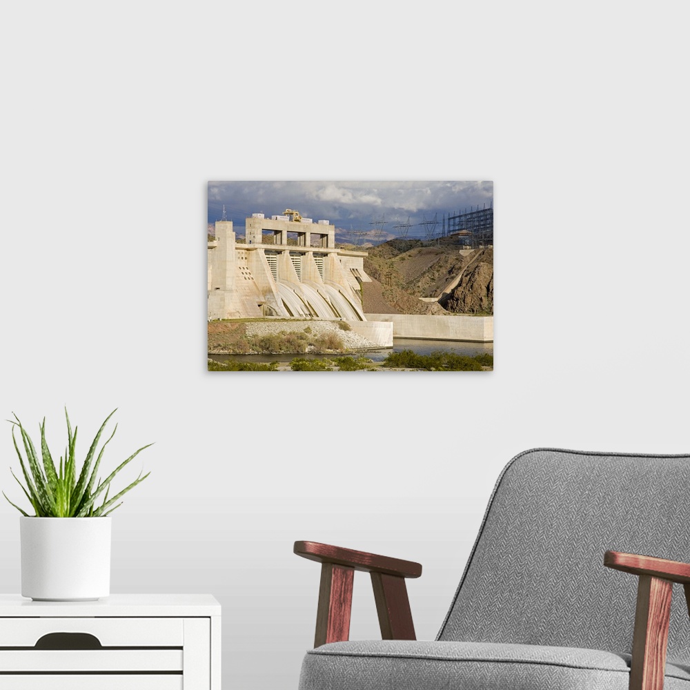 A modern room featuring Davis Dam on the Colorado River near Bullhead City, Arizona, United States of America