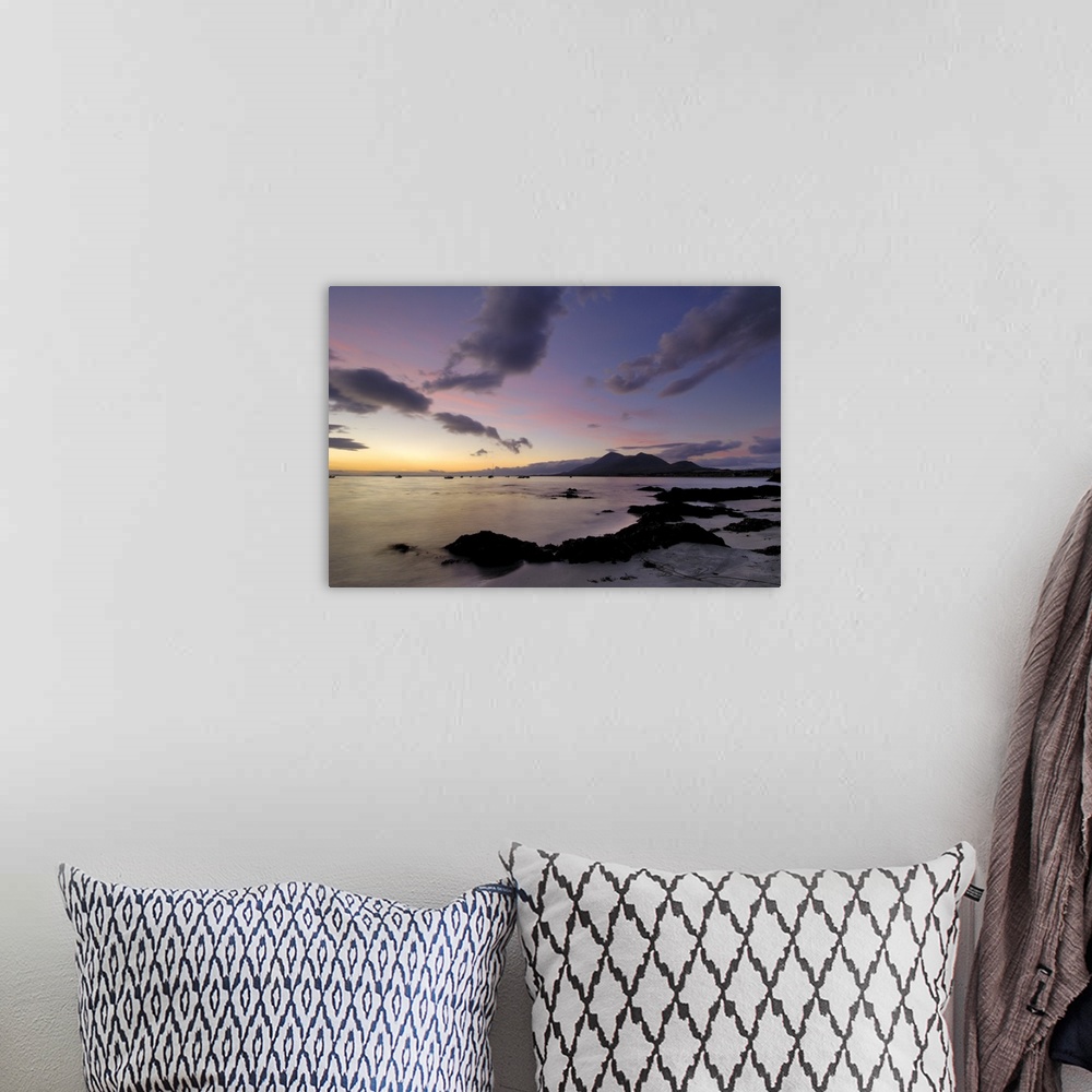 A bohemian room featuring Dawn over Clew Bay and Croagh Patrick mountain, Connacht, Republic of Ireland