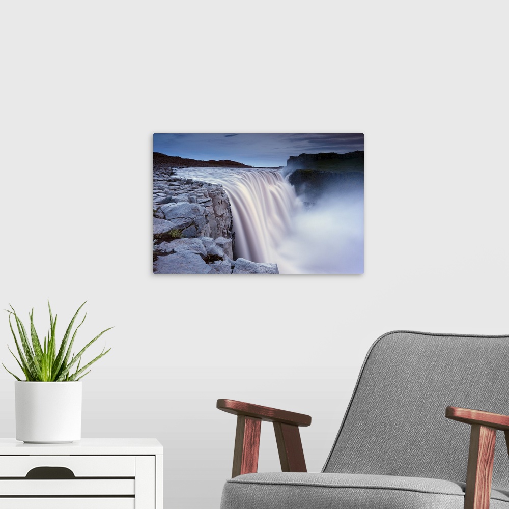 A modern room featuring Dettifoss, largest waterfall in Europe at 45 m high and 100 m wide, Jokulsargljufur National Park...