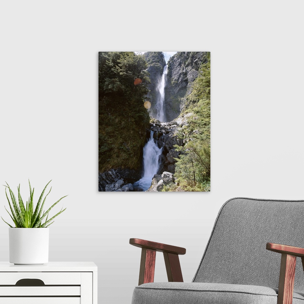 A modern room featuring Devils Punchbowl Falls, Arthur's Pass National Park, Westland, New Zealand