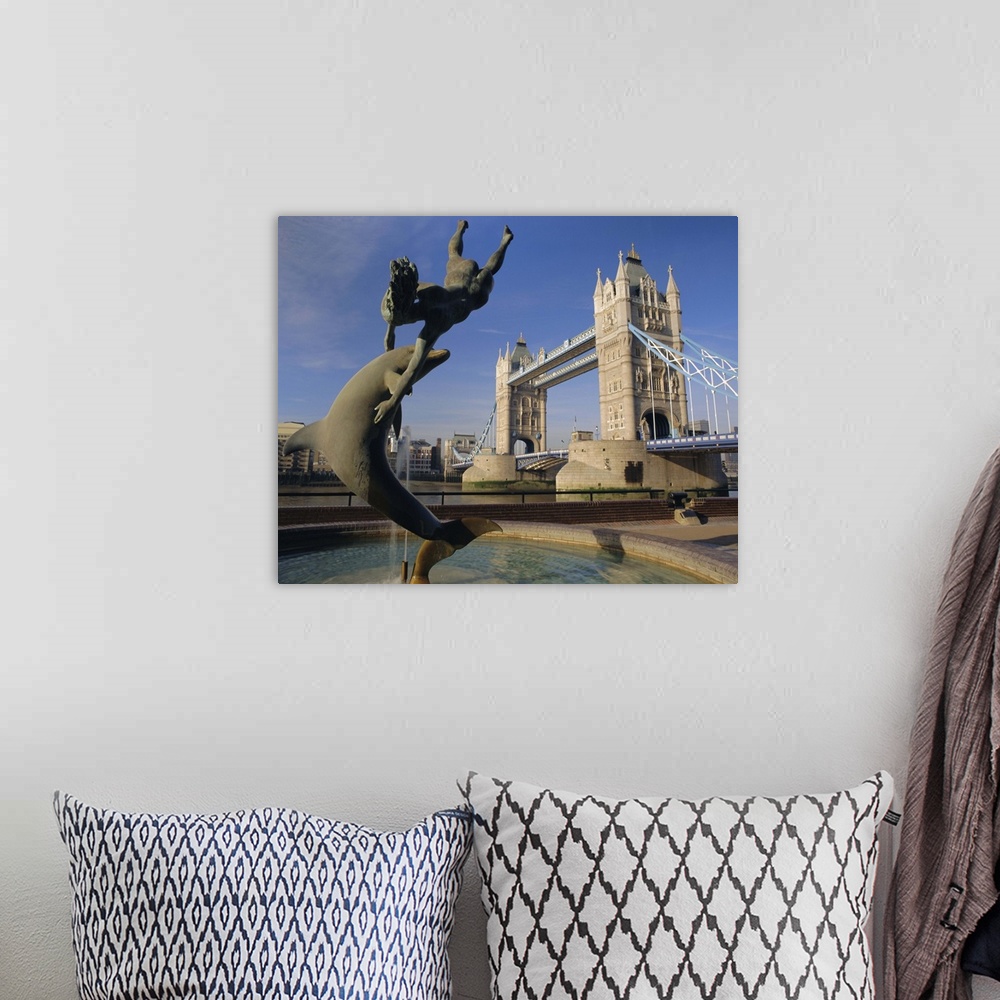 A bohemian room featuring Dolphin sculpture and Tower Bridge, London, England, UK