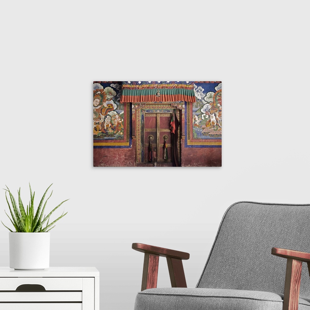 A modern room featuring Door and wall paintings, Lamayuru gompa Lamayuru, Ladakh, Indian Himalaya, India